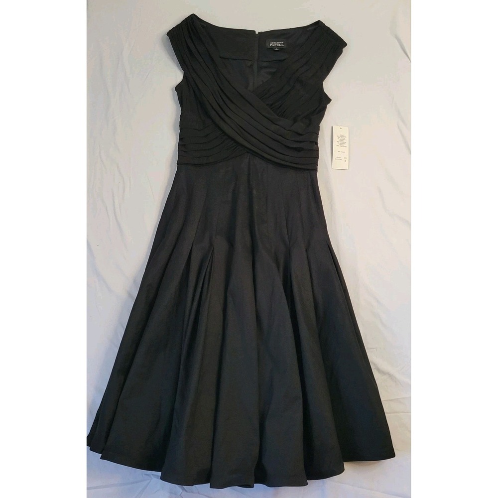 Vtg Adrianna Papell Womens Dress Sz 8 Black Pleated Flare Hollywood Cocktail New